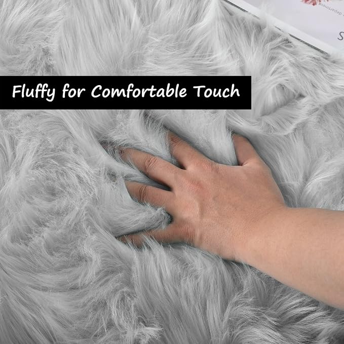 Goolela Grey Sheepskin Area Rug 5x7 Fluffy Fuzzy Furry Carpet - Image 6
