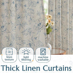 jinchan Floral Linen Curtains for Living Room 63 Inch Length Blue Flower - Image 3