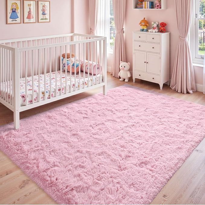 5x7 Ft Pink Rugs for Bedroom Girls, Shag Fluffy Area Rug for Living Room - Image 3