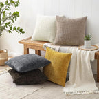 decorUhome Oatmeal Chenille Euro Sham Throw Pillow Covers 24x24 Set of 2 - Image 6
