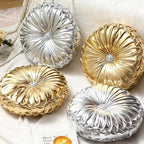 Kathfly Set of 4 Decorative Round Pleated Throw Pillows, Classy Velvet Pumpkin by Kathfly