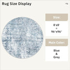 8x8 Blue/Grey Round Rug 8ft Living Room Circle Rug Vintage Round Area Rug Non - Image 5