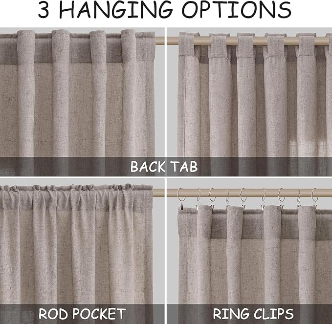 Brownish Grey Linen Curtains for Living Room Extra Long 126 Inches Long Back - Image 2
