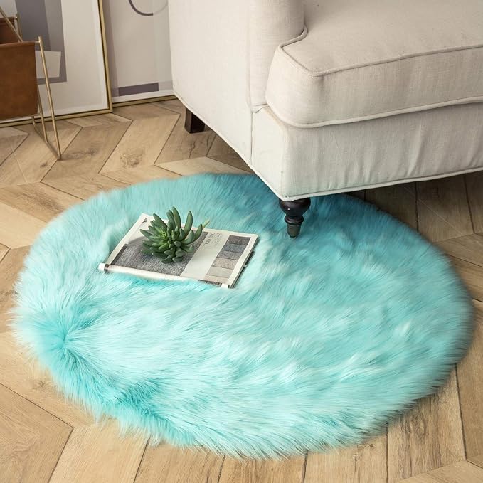 Ashler faux fur rug, Fluffy Shaggy Area Rug Ultra Soft 3 x 3 Feet Round Fur Rug - Image 6