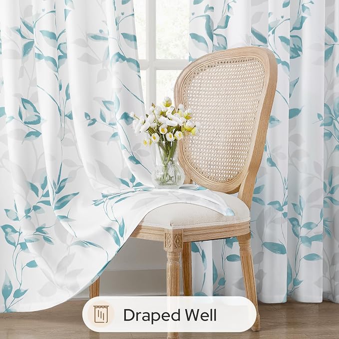 HOMEIDEAS Non-See-Through Teal and White Privacy Sheer Curtains 52 X 63 Inch - Image 4