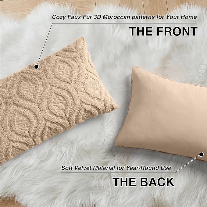 decorUhome Throw Pillow Covers 12x20 Inch Set of 2, Soft Plush Faux Wool Light - Image 8