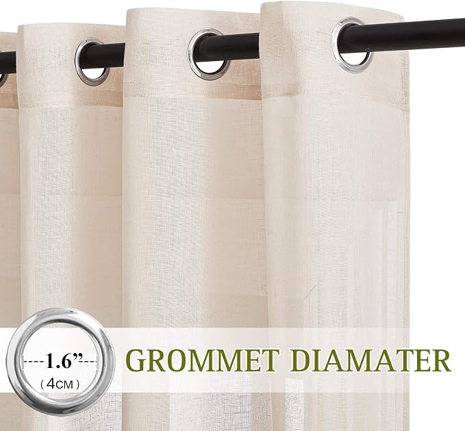 NICETOWN Linen Textured Sheer Faux Flax Window Curtains, 2 Pieces - Image 2