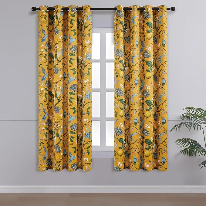 Topfinel Kitchen Curtains 45 Inch Length Mustard Yellow Vintage Blackout - Image 2