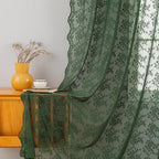 YJ YANJUN Vintage Lace Curtains 84 Inches Long- Country Olive Green Boho Sheer by YJYANJUN