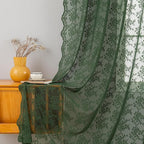 YJ YANJUN Vintage Lace Curtains 96 Inches Long-Victorian Floral Green Sheer - Image 3