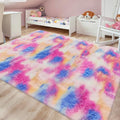 Fluffy Rainbow Colorful Rug for Living Room 6x9 Kawaii Rainbow Tie Dye Area Rug by JiaoBaba