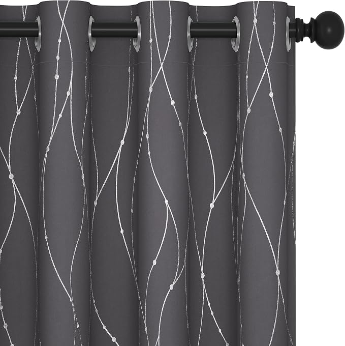 Deconovo Short Curtains Grey, Thermal Insulated Soundproof Drapes, Wave Dots - Image 4