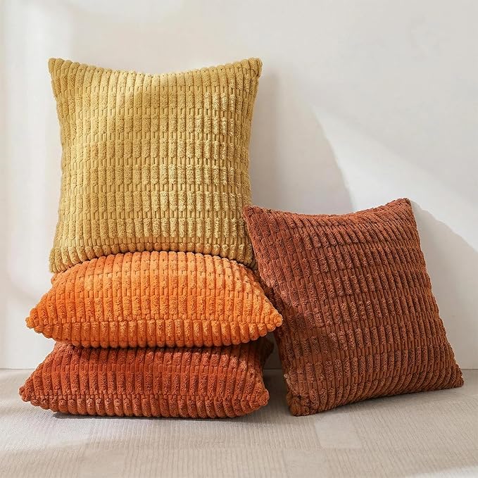 Fancy Homi Set of 4 Burnt Orange Fall Boho Decorative Throw Pillow Covers 22x22 - Image 2