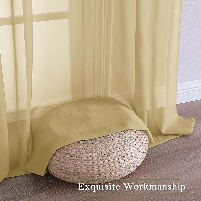 Lecloud Gold Sheer Curtains for Bedroom 84 Inches Long 2 Pcs, Light Filtering - Image 4
