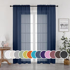 OWENIE Navy Blue Sheer Curtains 90 Inches Long, Solid Light Filtering Sheer by OWENIE
