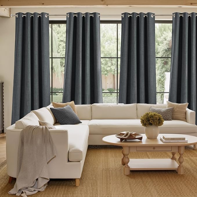 NICETOWN Charcoal Gray Faux Linen Room Darkening Rod Pocket Curtains 63 inch - Image 4