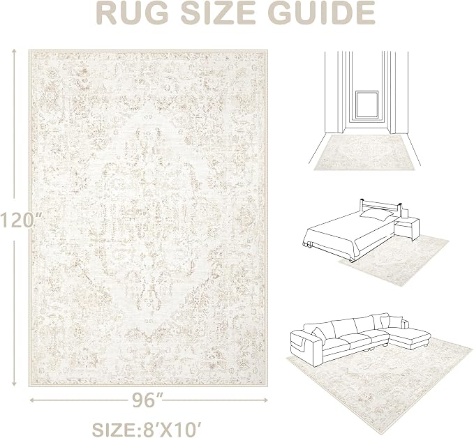 8x10 Area Rugs for Living Room: Washable Rug Vintage Large Rugs Soft Non Slip - Image 2