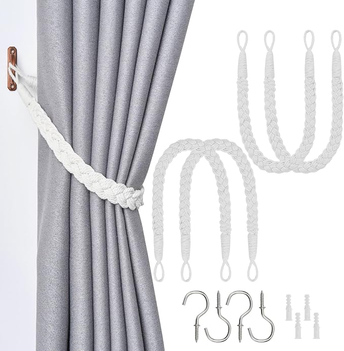 NICEEC 4 Pack Natural Cotton Rope Curtain Tiebacks Elegant Boho Style by NICEEC