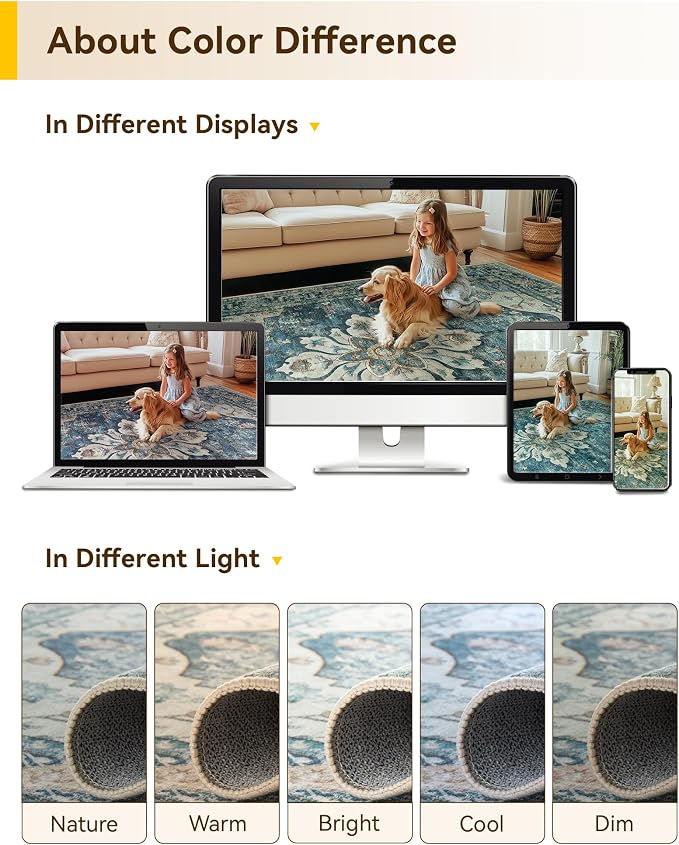 Area Rugs 5'x7' Washable Non-Slip, Floral Vintage Distress Print Pattern - Image 8