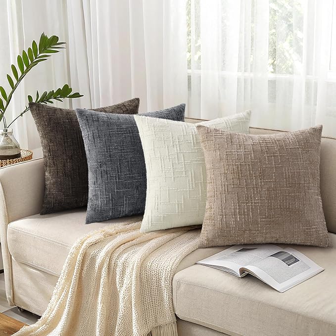 decorUhome Oatmeal Chenille Euro Sham Throw Pillow Covers 26x26 Set of 2 - Image 7