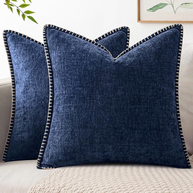 MIULEE Pack of 2 Couch Throw Pillow Covers 20x20 Inch Navy Farmhouse Decorative by MIULEE