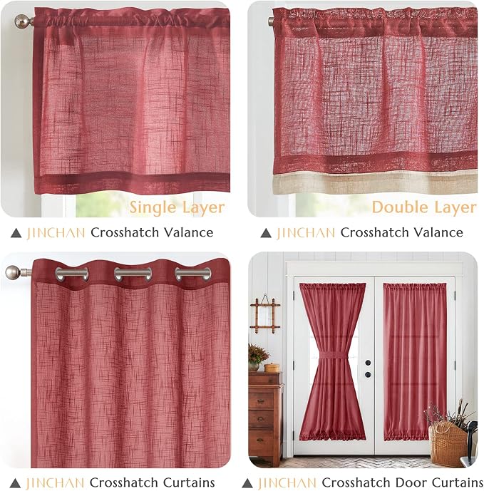 jinchan Linen Valance for Farmhouse Living Room Windows 16 Inch Slubbed Crossed - Image 7