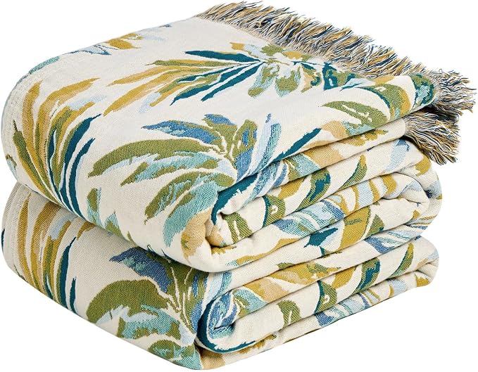 MSGKV Boho Throw Blanket for Couch Cotton Leaves Blanket 50"x60" Throws for by MSGKVHomeTextiles