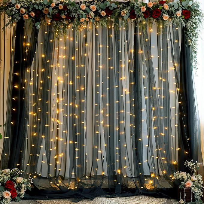 20ft x 12ft Black Tulle Backdrop Curtain - Image 5