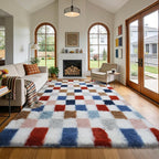 Shag Area Rug for Bedroom Living Room, 5x8 Fluffy Soft Colorful Checkered Rug by Boshengya