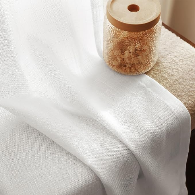 White Linen Curtains 54 inch Long 2 Panel Set - Image 3
