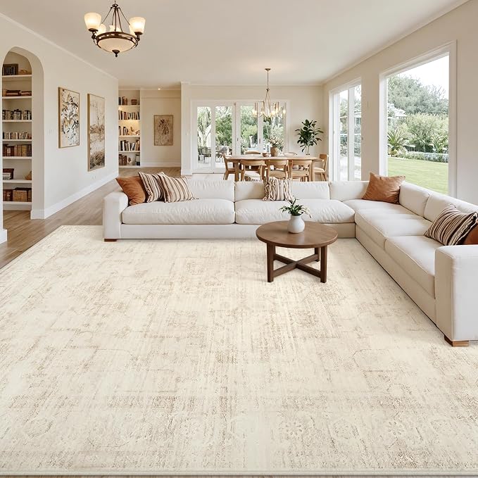 8x10 Area Rugs for Living Room: Vintage Boho Neutral Washable Rug Indoor Soft - Image 8