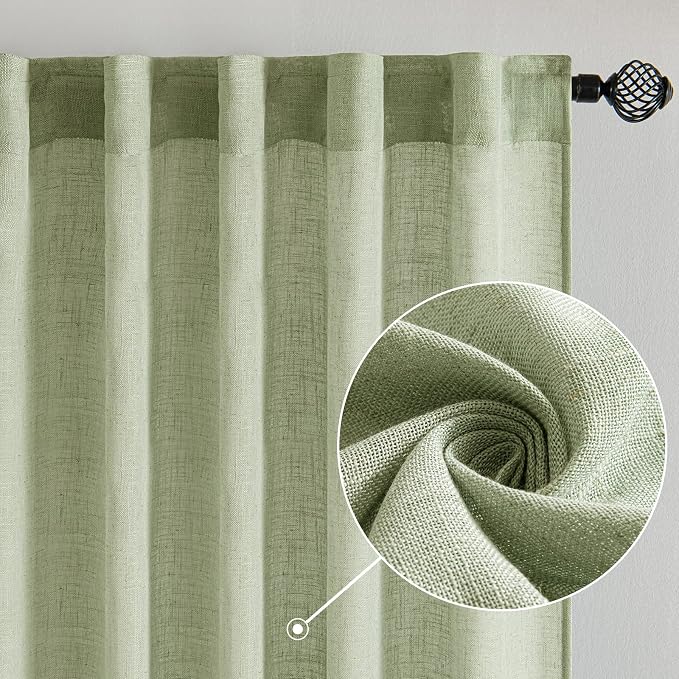 MIULEE Sage Green Linen Curtains 84 Inch Length - Image 2