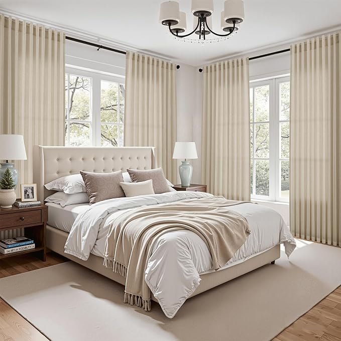 Nanspring Eggshell Beige Linen Curtains 96 Inches Long - Image 7