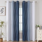 Estelar Textiler Navy Blue and Greyish White Blackout Curtains 84 Inches Long - Image 2