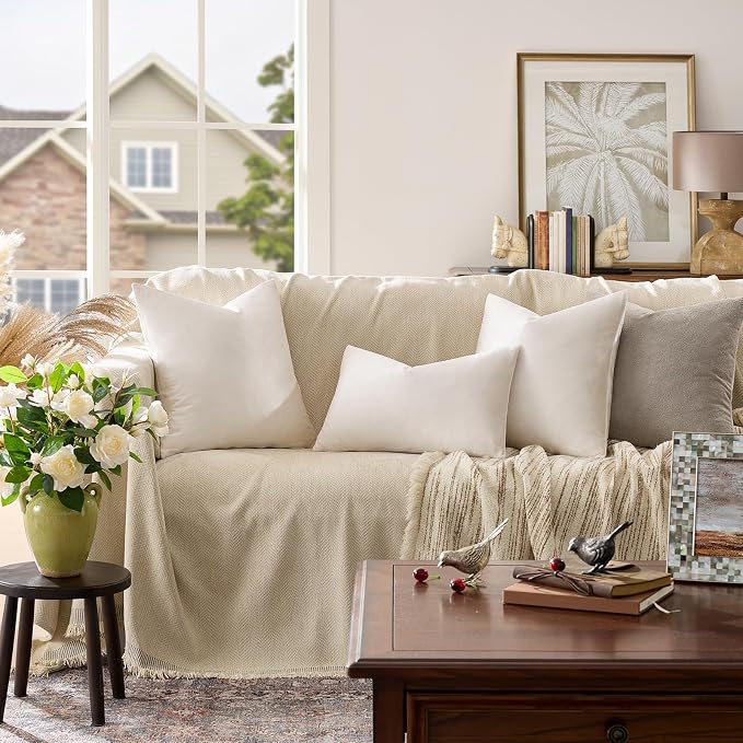 GIGIZAZA Beige Velvet Pillow Covers: Pack of 2 Lumbar Throw Pillows Soft Solid - Image 2