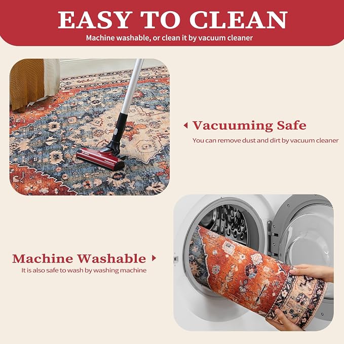 SERISSA Washable Rugs 9x12 Area Rugs, Large Non-Slip Boho Living Room Rug - Image 3