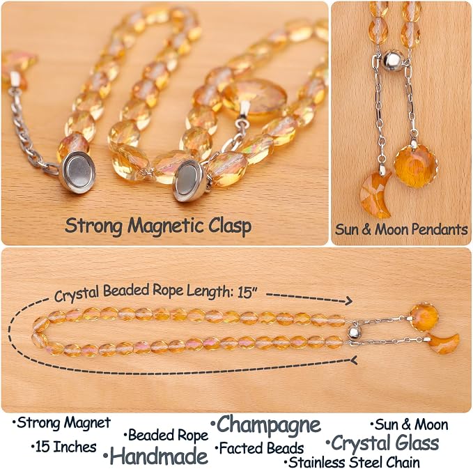 PEDOBO Magnetic Curtain Tiebacks, 2 Pack Crystal Beaded Sun & Moon Pendants - Image 3