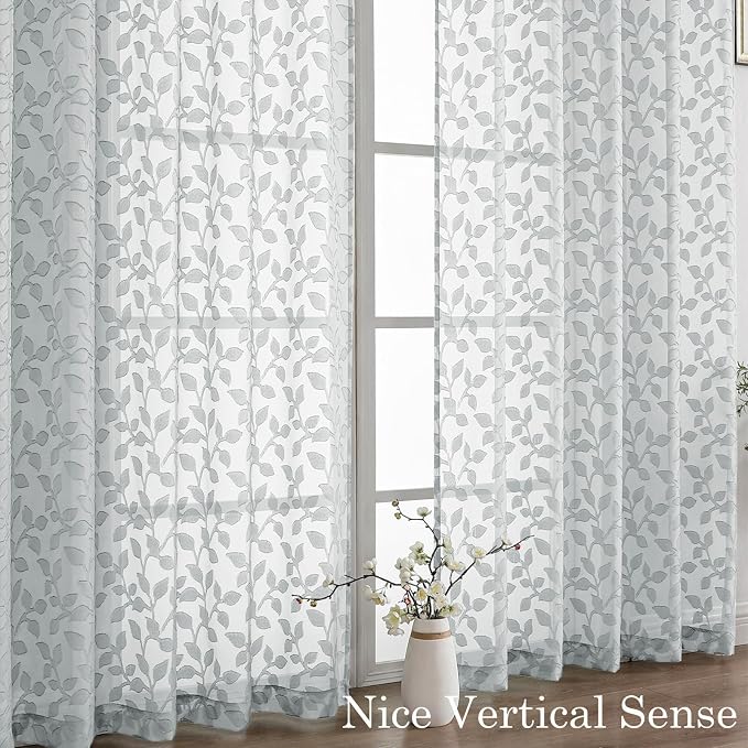 Chyhomenyc Extra Long Light Grey Sheer Curtains 108 Inch Length 2 Panels Set - Image 9