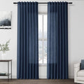 Denim Blue Linen Curtains 84 Inch Length 2 Panels Set by Nanspring