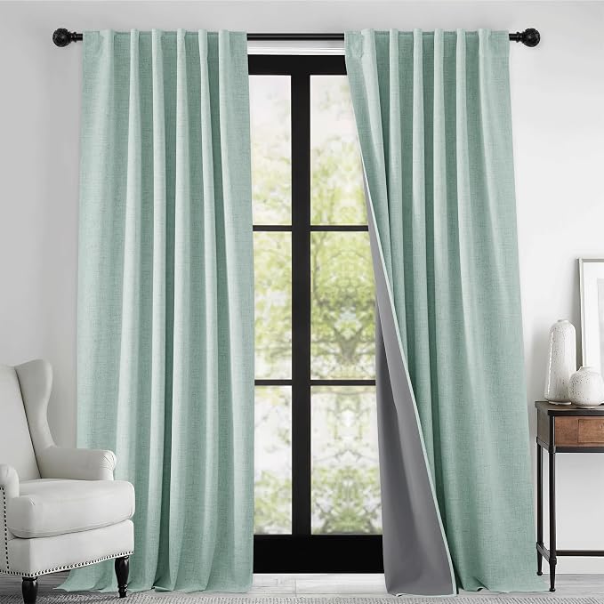 RYB HOME 100% Blackout Linen Textured Curtains 108 inches Long, Thermal - Image 2