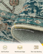 Area Rugs 4ft Washable Non-Slip, Floral Vintage Distress Print Pattern - Image 4