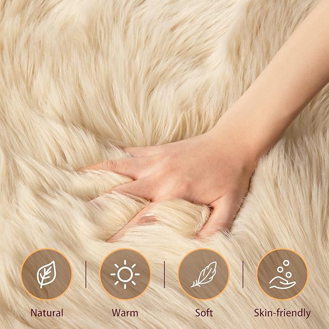 Ciicool Beige Fur Fluffy Rug, 2x4 ft Small Faux Fur Rugs - Image 4