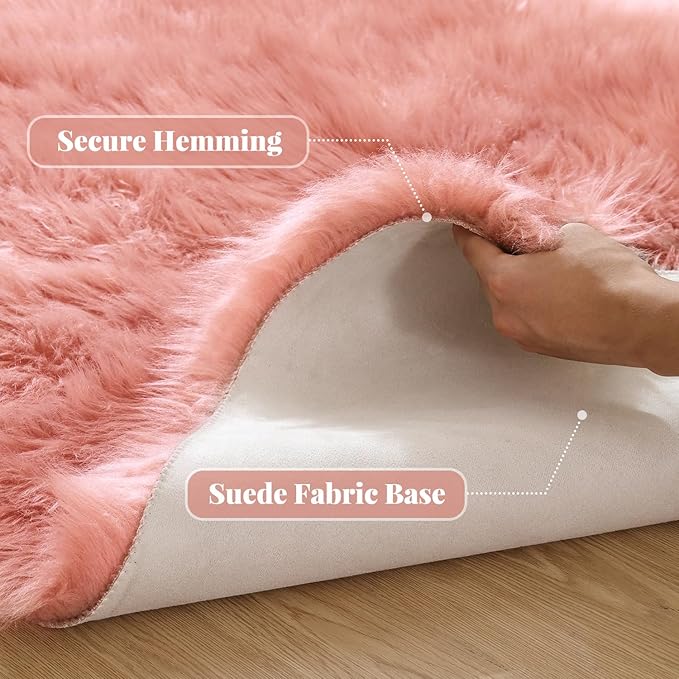 ORINOVA Pink Fluffy Sheepskin Fur Area Rugs - Image 3