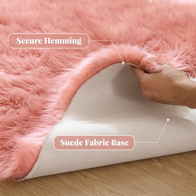 ORINOVA Pink Washable Shag Round Rugs 6.6ft Soft Plush Faux Sheepskin Fuzzy Fur - Image 2