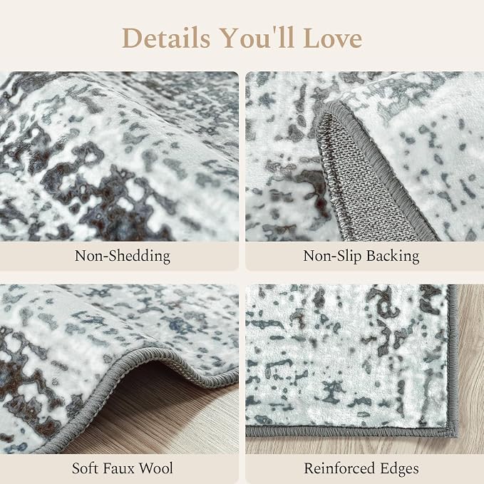 Rugflix 5x7 Washable Area Rugs, Neutral Boho Carpet Living Room Rug Non Slip - Image 5