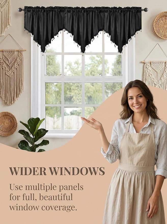 Molaxhome Swag Curtain 51 inch Length Rod Pocket Scalloped Curtain Valance - Image 3