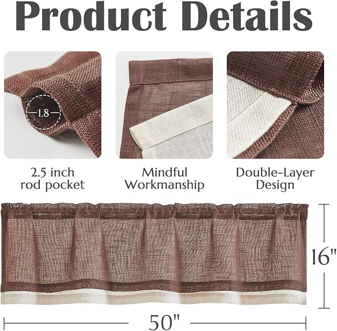 jinchan Linen Valance for Farmhouse Living Room Windows 16 Inch Slubbed Crossed - Image 6