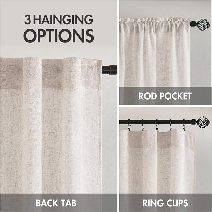 MIULEE White Linen Curtains 84 Inch Length 2 Panels - Image 3