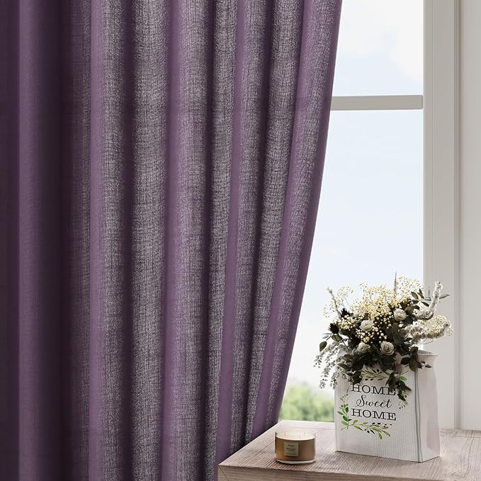 Nanspring Plum Linen Curtains 84 Inch Length 2 Panels Set - Image 4