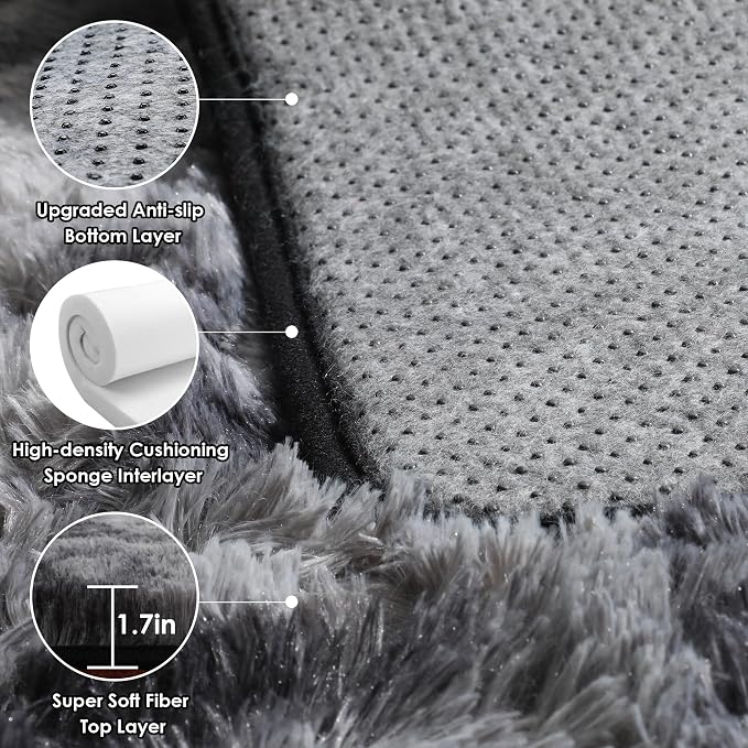 ONASAR Area Rugs for Bedroom Living Room, Fluffy Tie-Dyed Dark Grey 4x6 Indoor - Image 4